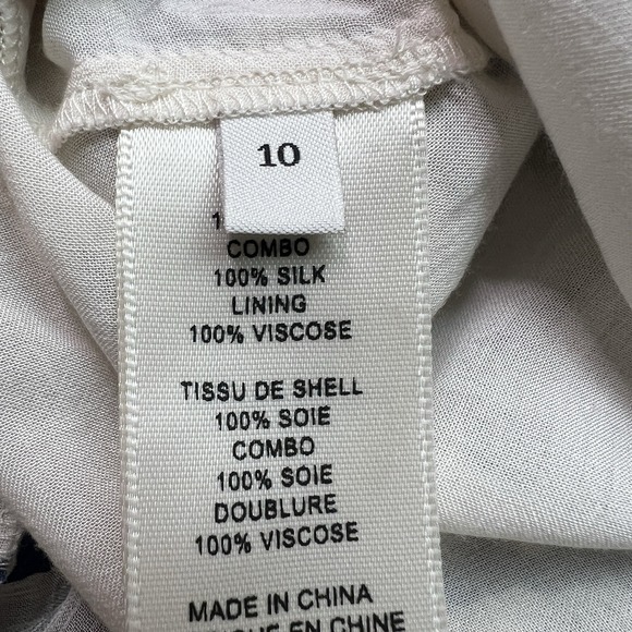 Rebecca Taylor Silk Floral Long Sleeve V Neck Lined Blouse Top White Blue Siz 10 - Picture 5 of 12